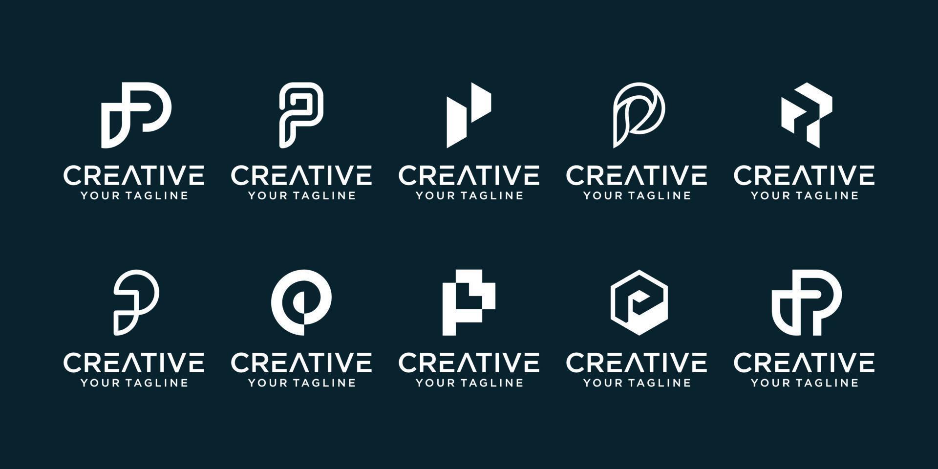 conjunto de vetores de design de logotipo abstrato letra p. coleção de letras p para negócios, marca, empresa.