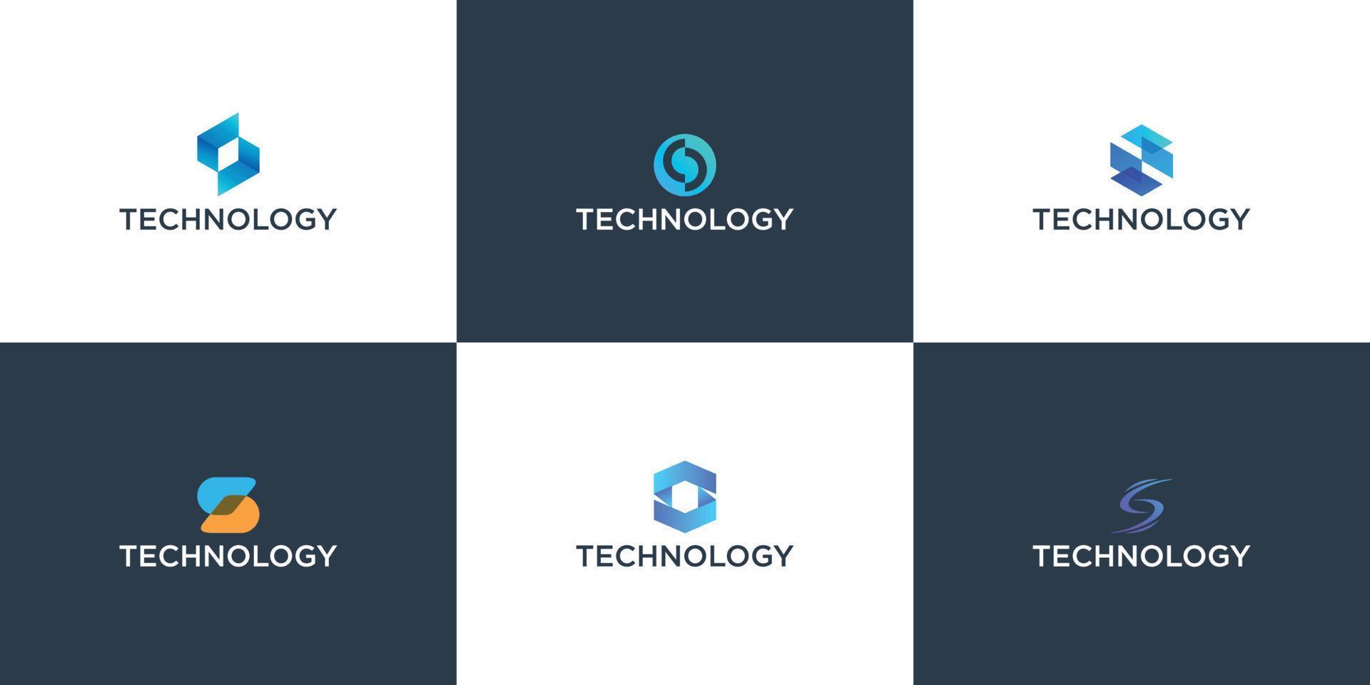 conjunto de logotipo de tecnologia digital moderna da carta criativa vetor