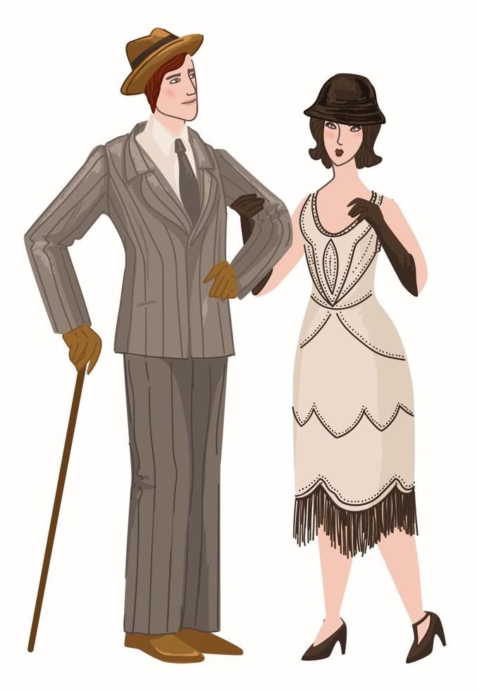 casal vestindo roupas vintage retrô tradicionais vetor