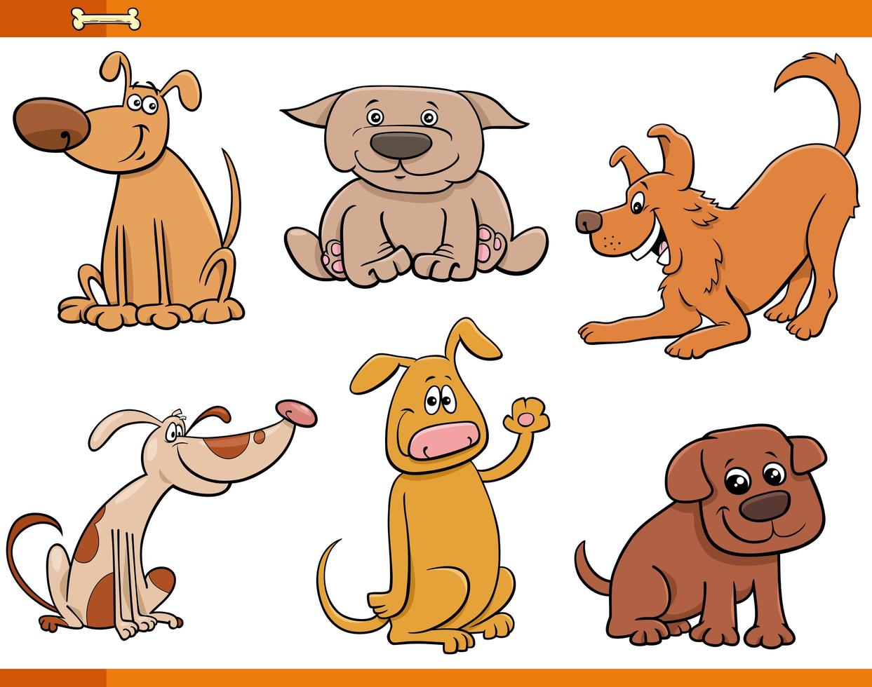 Conjunto de personagens de animais fofos cães e filhotes vetor