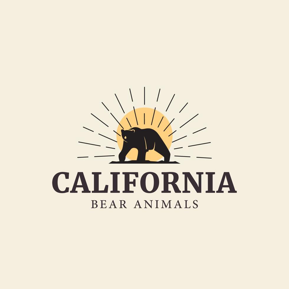 logotipo de tipografia vintage do urso da Califórnia com design vetorial do pôr do sol vetor