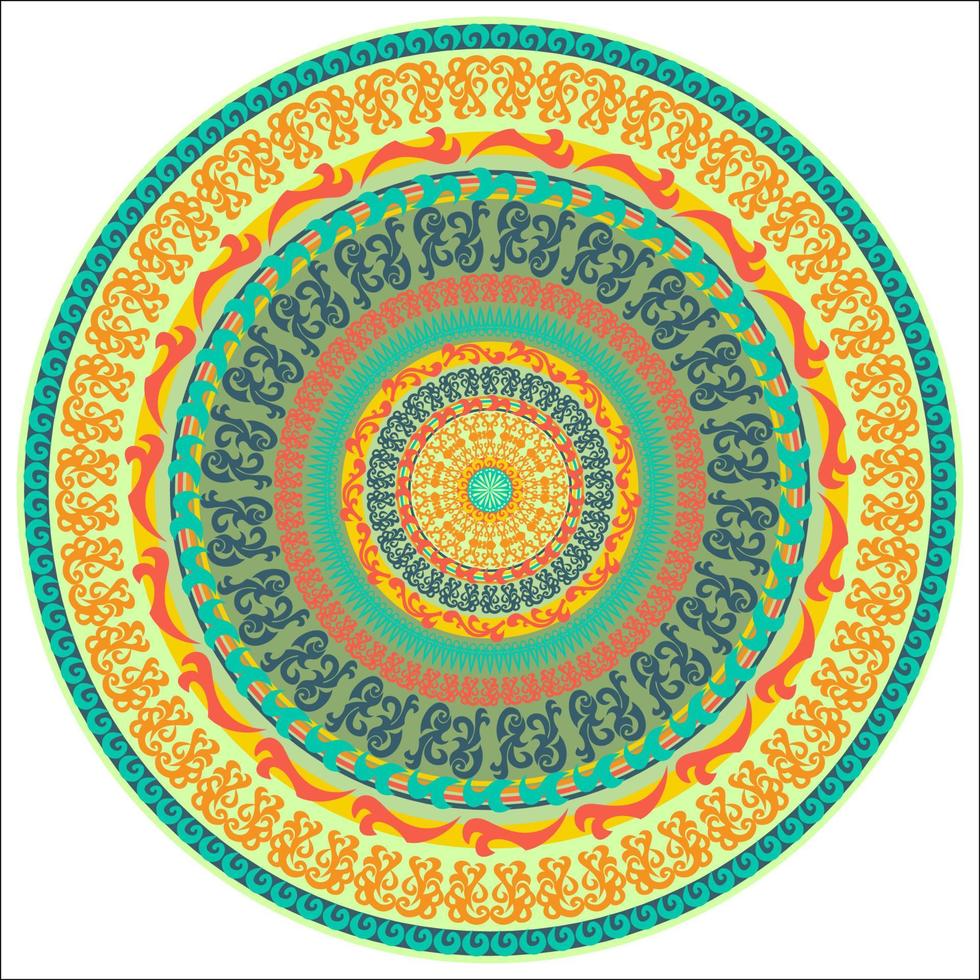 cartão multicolorido ornamento com mandala. forma de vetor ornamental redonda isolada no branco. ilustração vetorial.