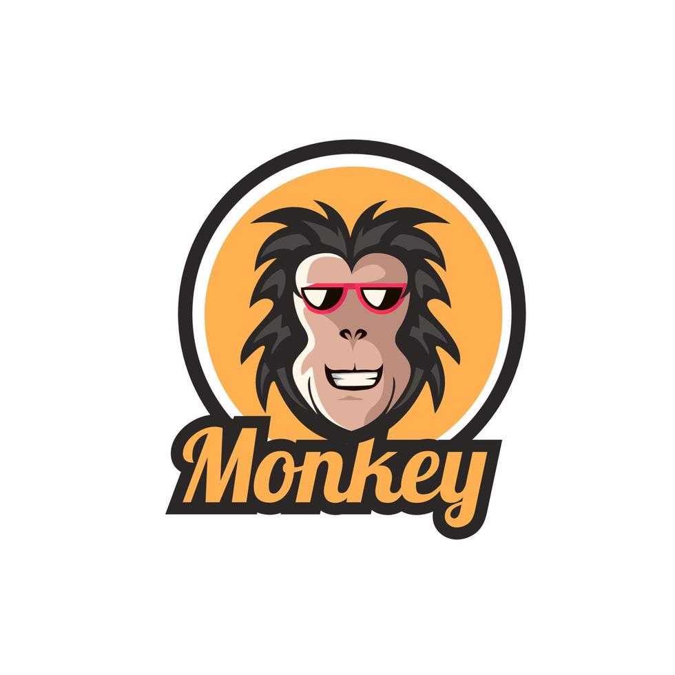 ilustração de design de mascote de logotipo de personagem de chimpanzé de macaco em estilo de cor plana de vetor de desenho animado para branding de negócios