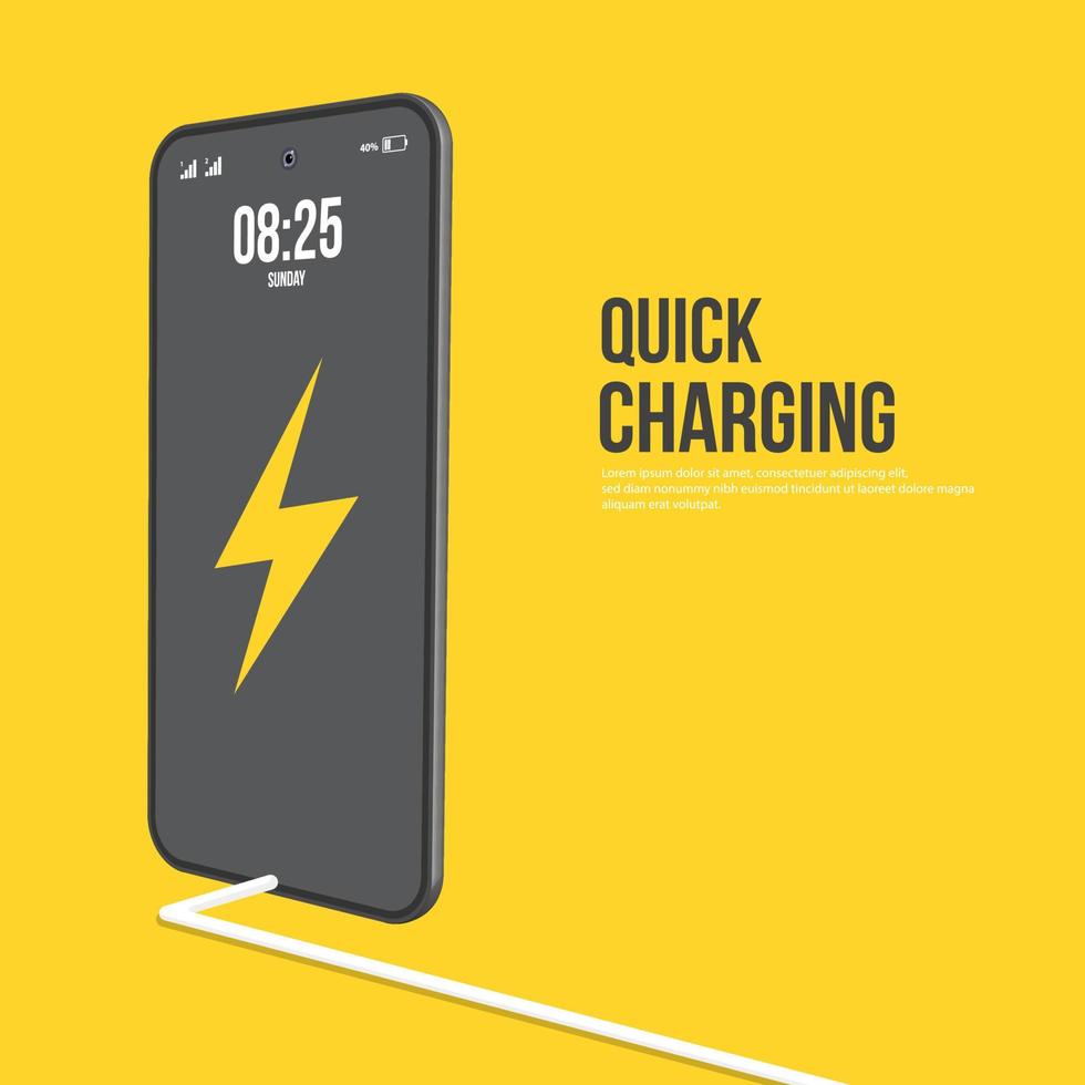 carregamento rápido da bateria do smartphone em estilo de design plano em fundo colorido. vetor