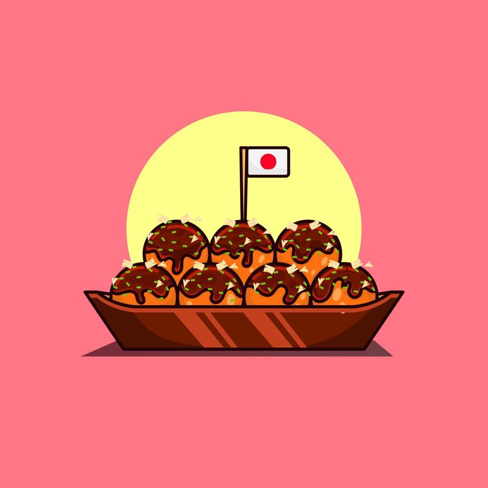 bonito desenho animado takoyaki. fundo isolado de comida japonesa bonito dos desenhos animados. vetor