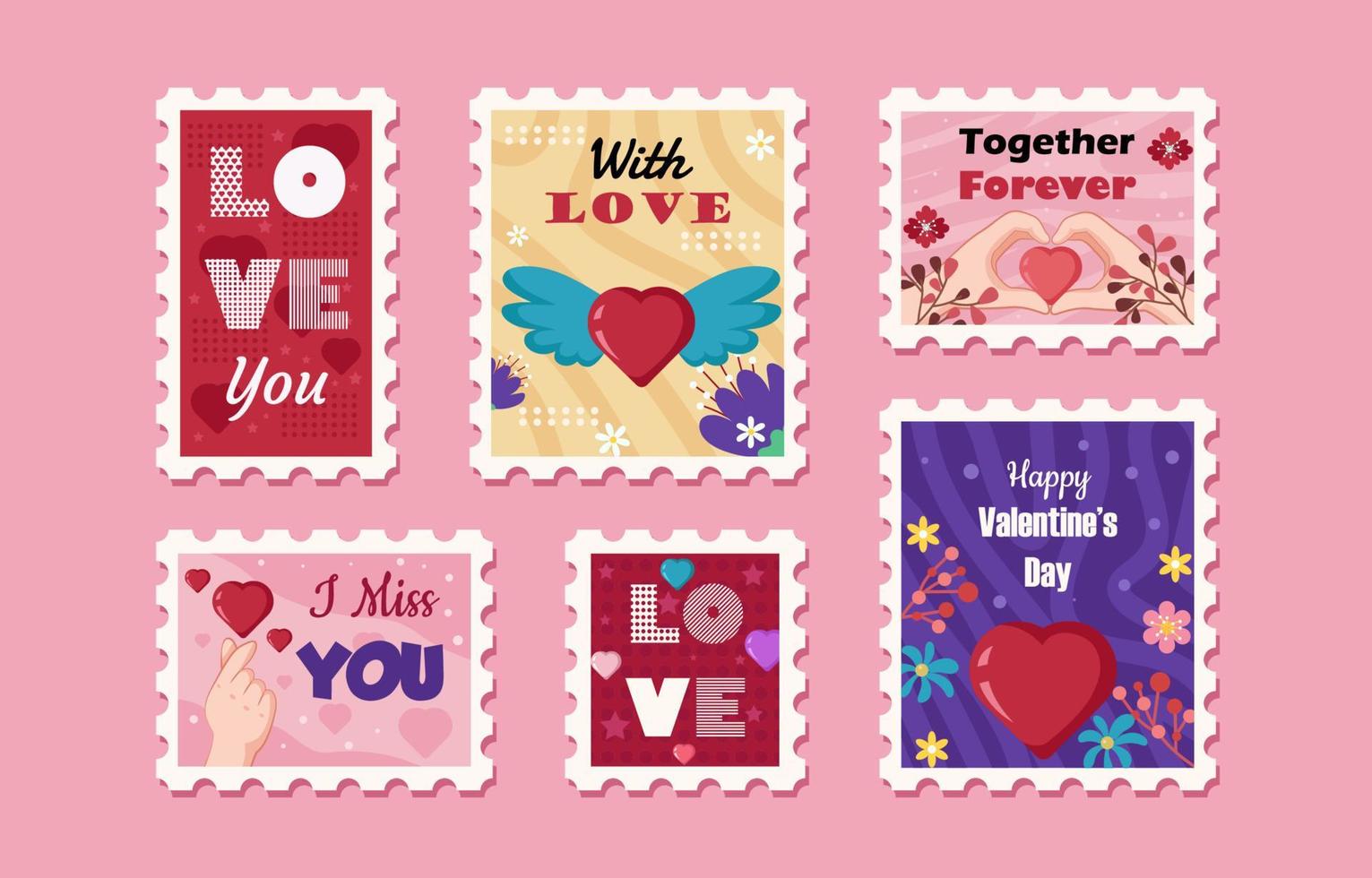 coleção de adesivos de selos do dia dos namorados vetor