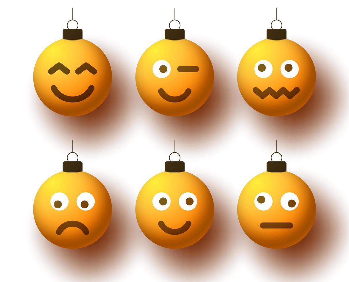 bolas de emoji amarelas realistas de natal com rostos fofos vetor