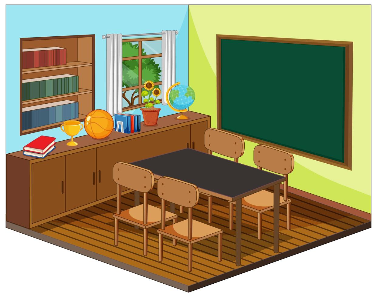 interior da sala de aula vazia com elementos da sala de aula vetor