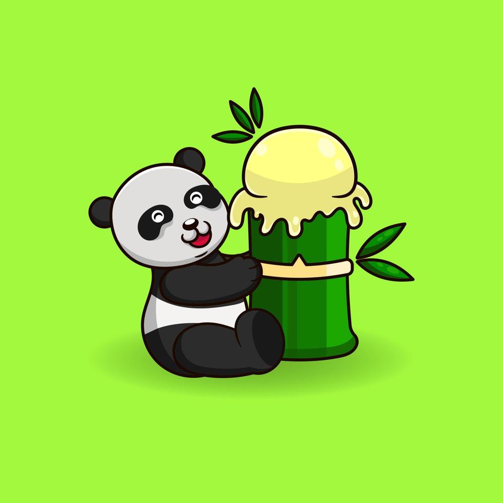 panda bonito segurando sorvete de bambu. panda e mascote de bambu. vetor