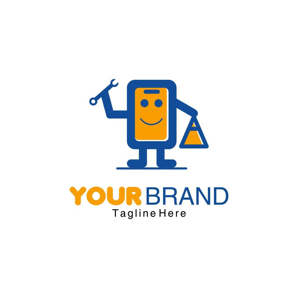 design de logotipo de mascote de reparo de telefone móvel. adequado para negócios de loja e reparo de celulares vetor