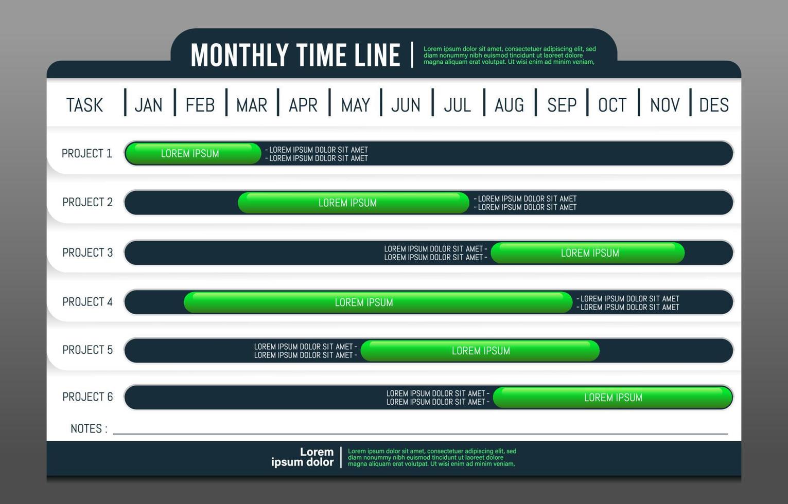 modelo de calendário de projeto de cronograma mensal vetor