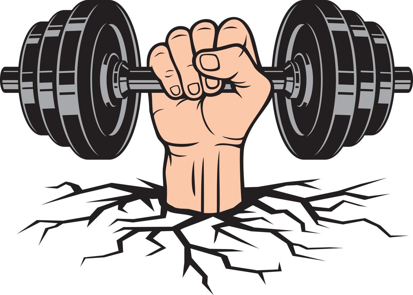 mão segurando o haltere - barra. ginásio, musculação ou design esportivo. ícone de motivação. ilustração vetorial. vetor