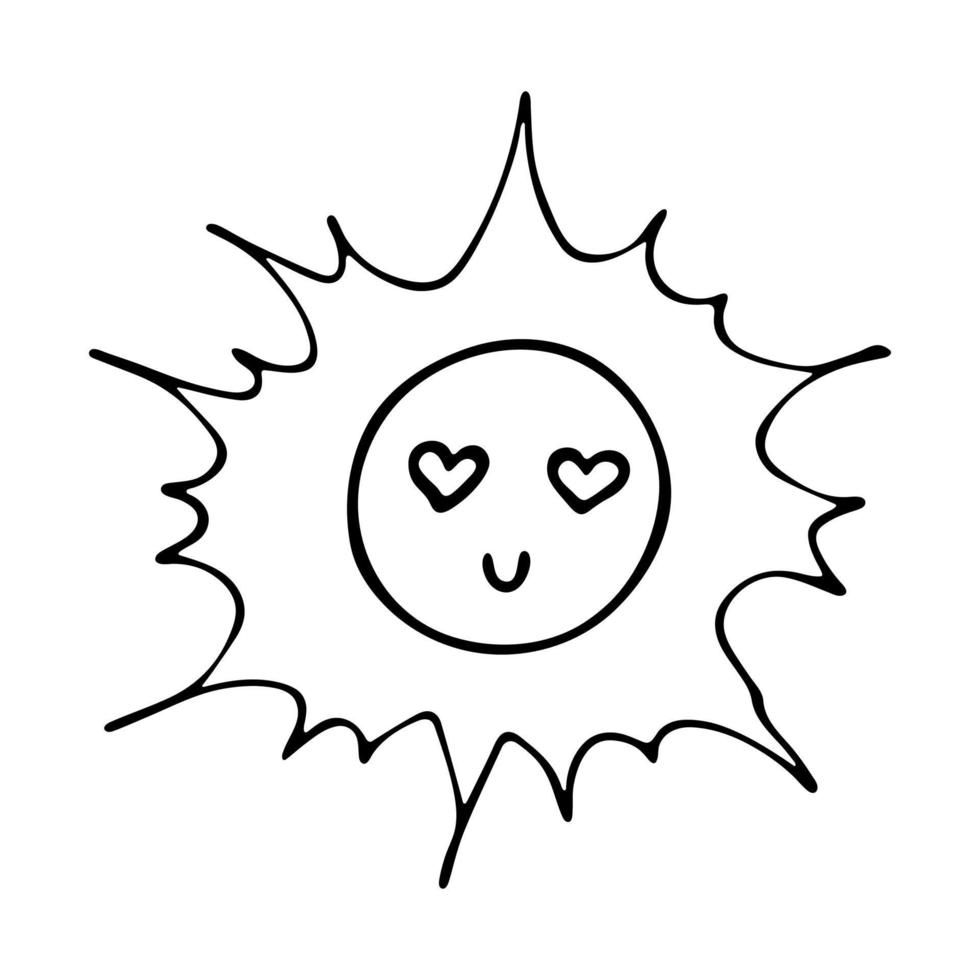 emoji de sol feliz desenhado à mão. rabisco de verão. elemento de vetor único para design