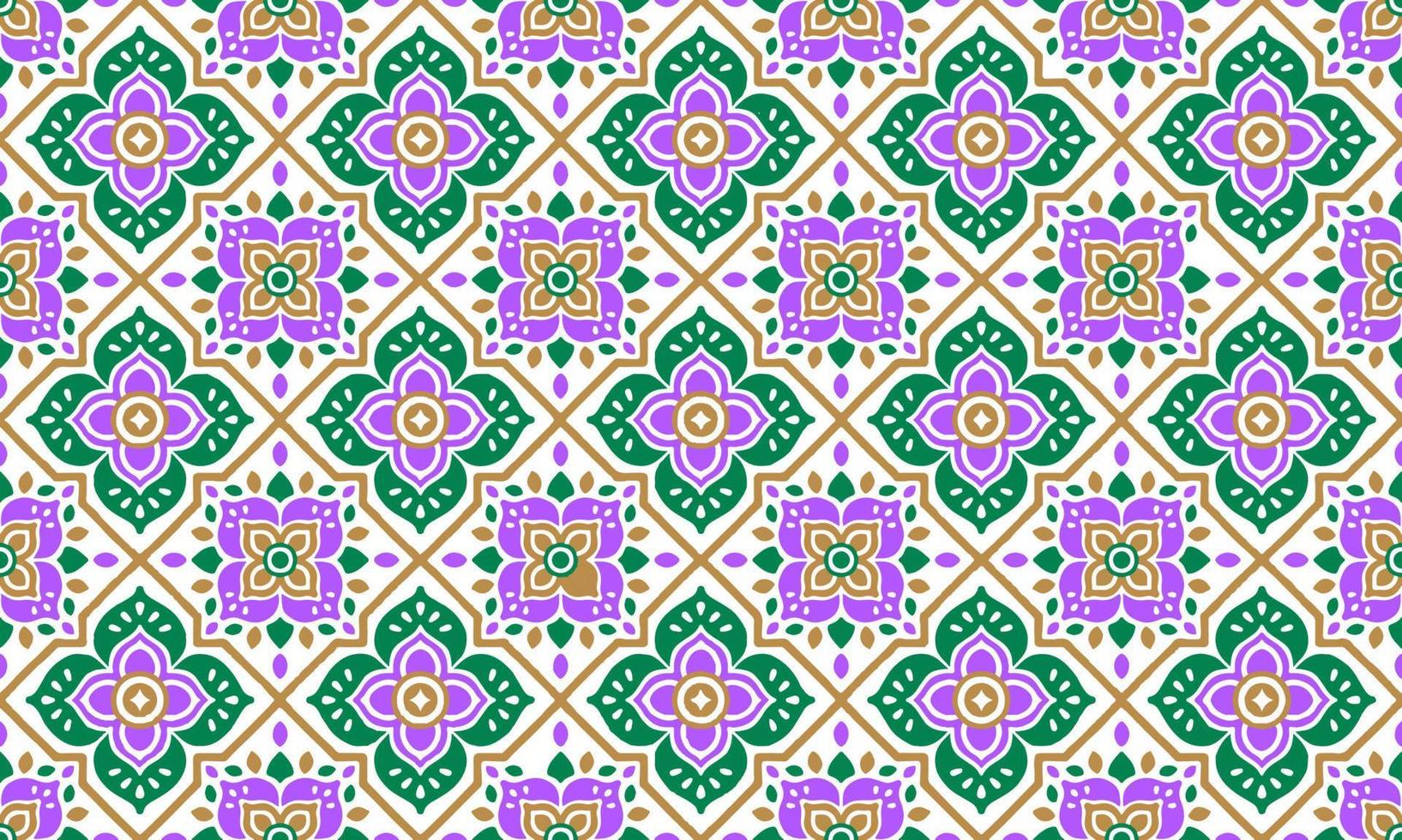 fundo abstrato étnico bonito verde roxo flor de ouro geométrico tribal motivo popular árabe oriental padrão nativo design tradicional papel de parede do tapete roupas tecido embrulho impressão vetor popular batik