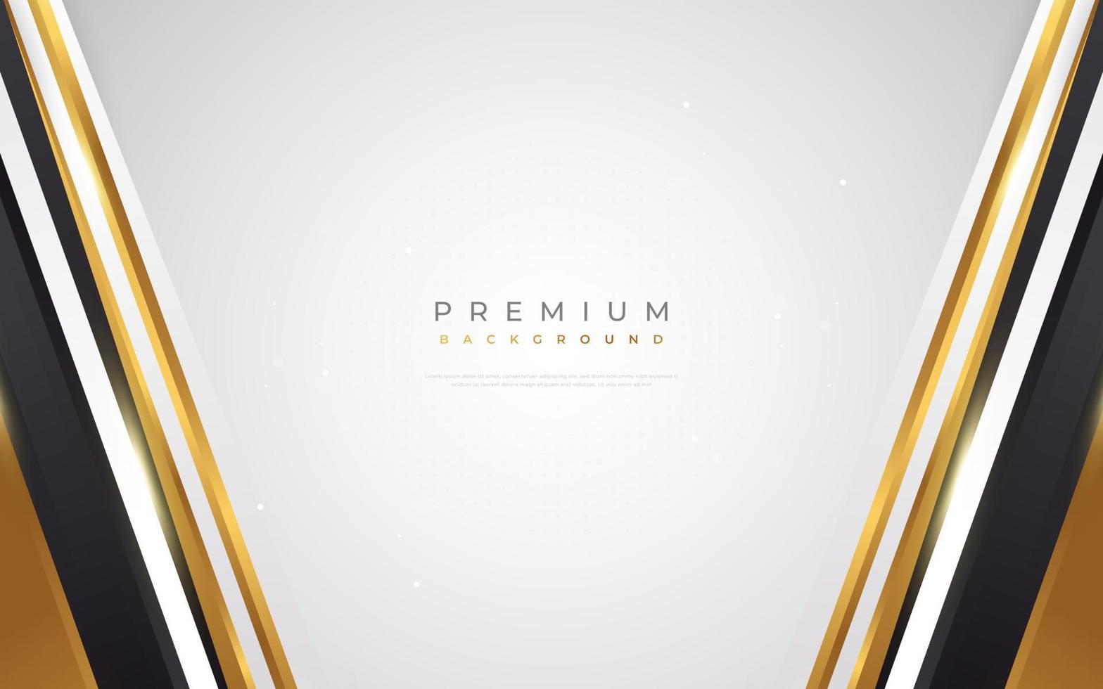 fundo premium dourado abstrato de luxo. elegante fundo preto, branco e dourado para prêmio, banner, nomeação, cartão, cerimônia, convite formal ou design de certificado vetor