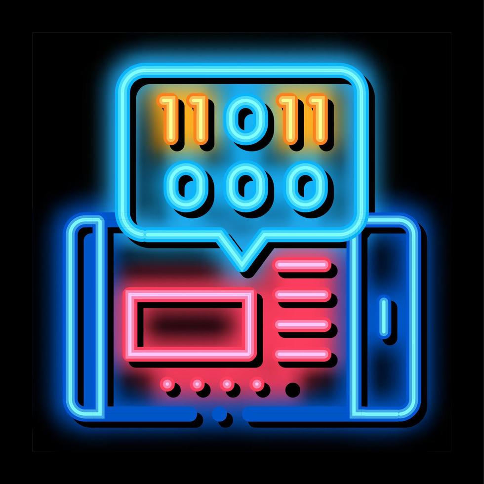 ilustração de ícone de brilho neon de código binário de aplicativo de telefone vetor