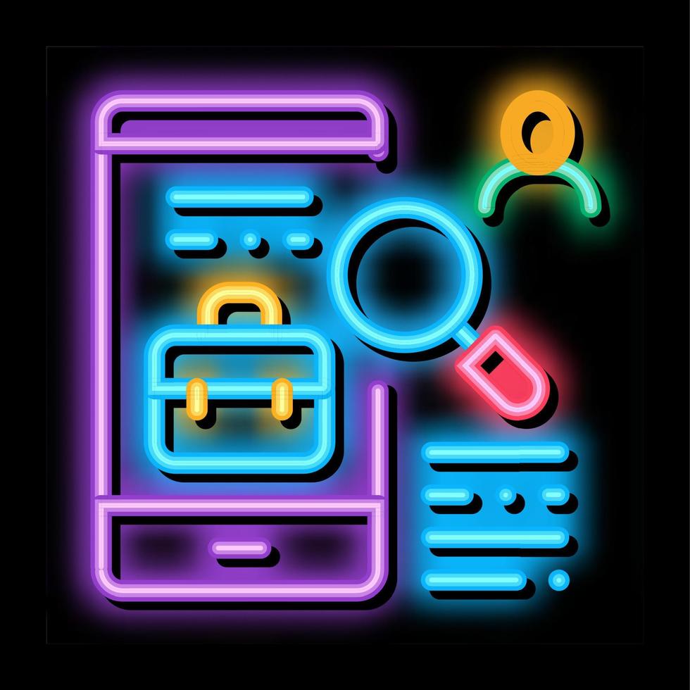 trabalho de pesquisa de aplicativo de telefone ilustração do ícone de brilho neon vetor