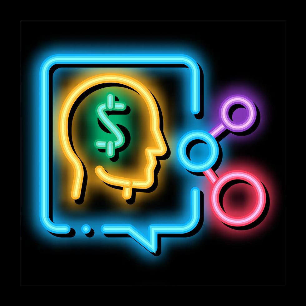 humano pense em dinheiro ilustração de ícone de brilho neon vetor