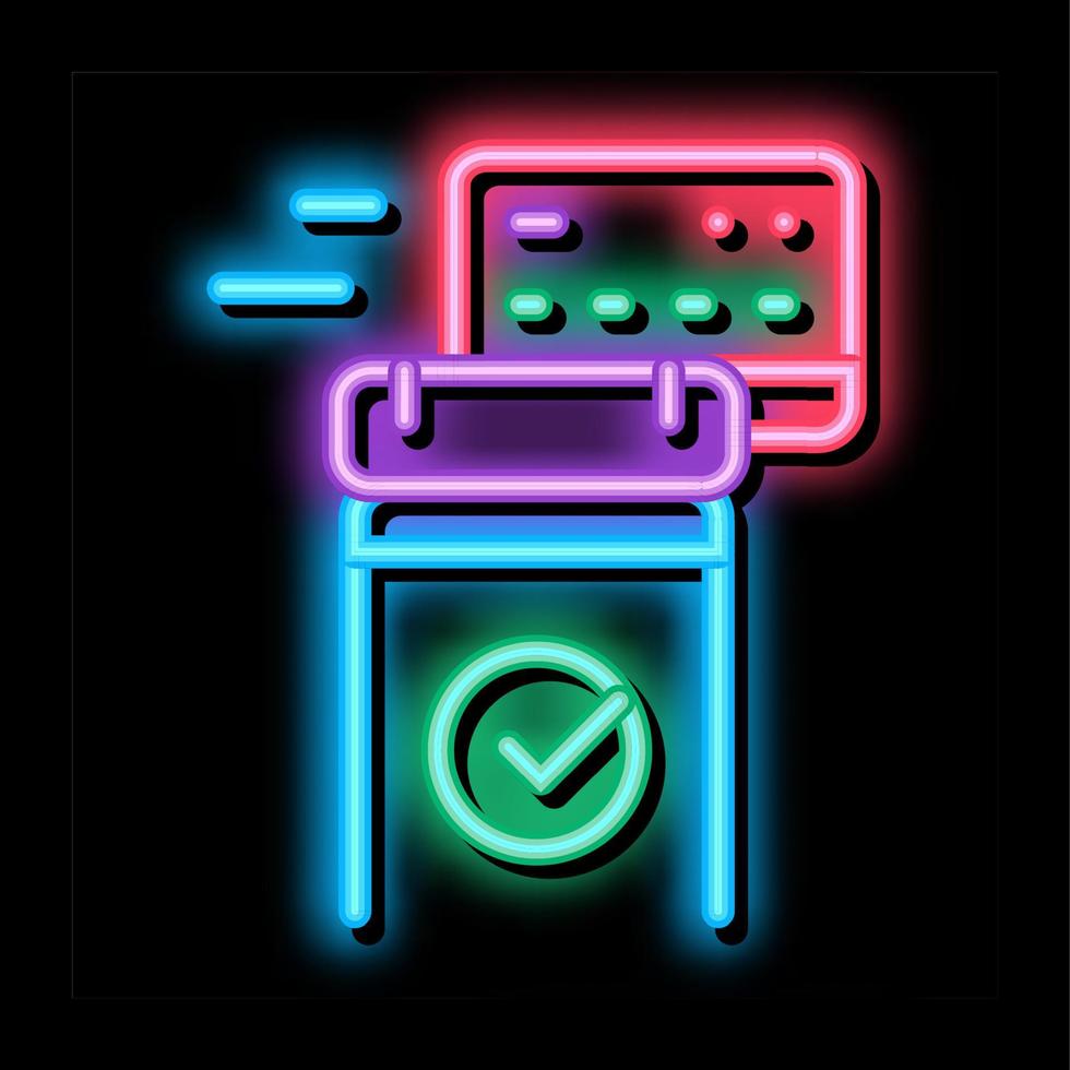 ilustração do ícone de brilho neon do cartão aprovado pelo terminal pos vetor