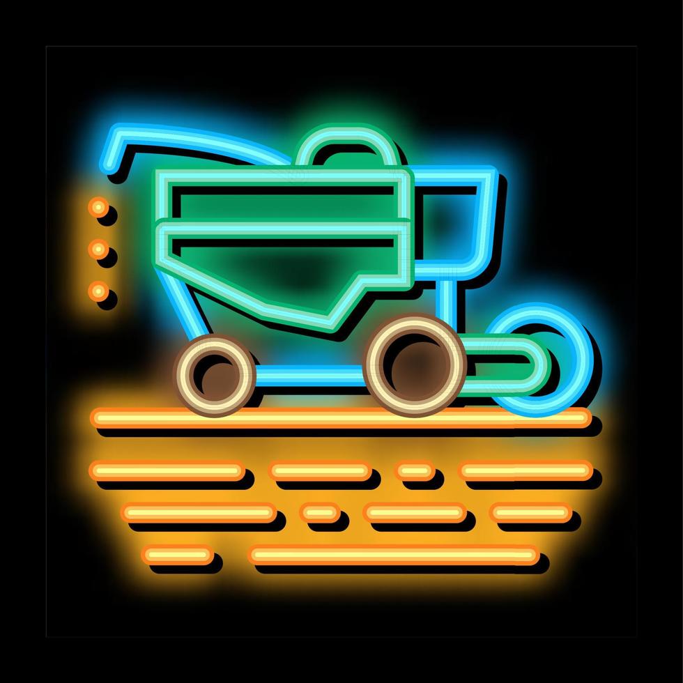 ilustração do ícone de brilho neon da máquina de colheita de soja vetor
