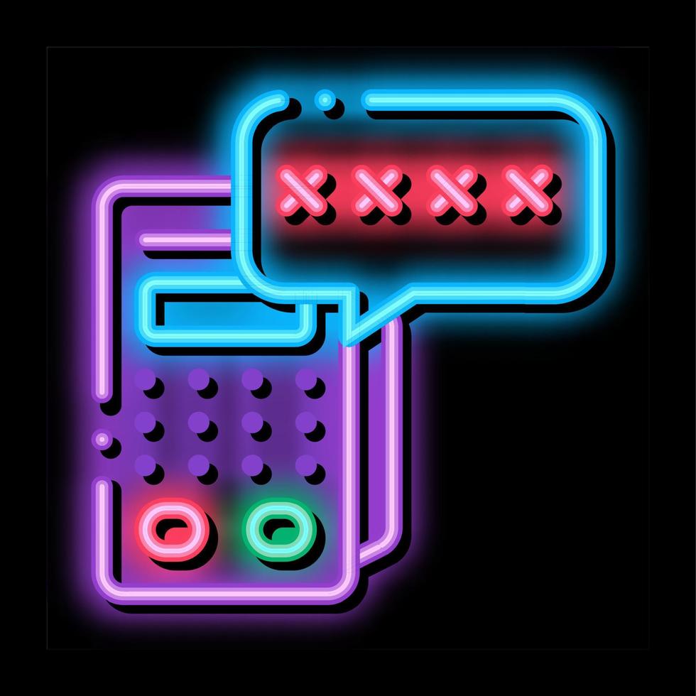 ilustração do ícone de brilho neon do código PIN do terminal pos vetor