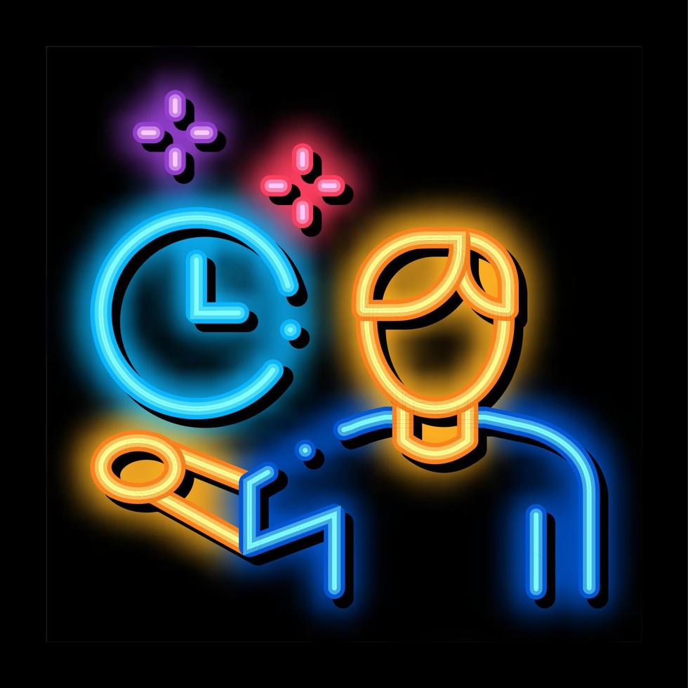 ilustração de ícone de brilho neon de relógio fixo humano vetor