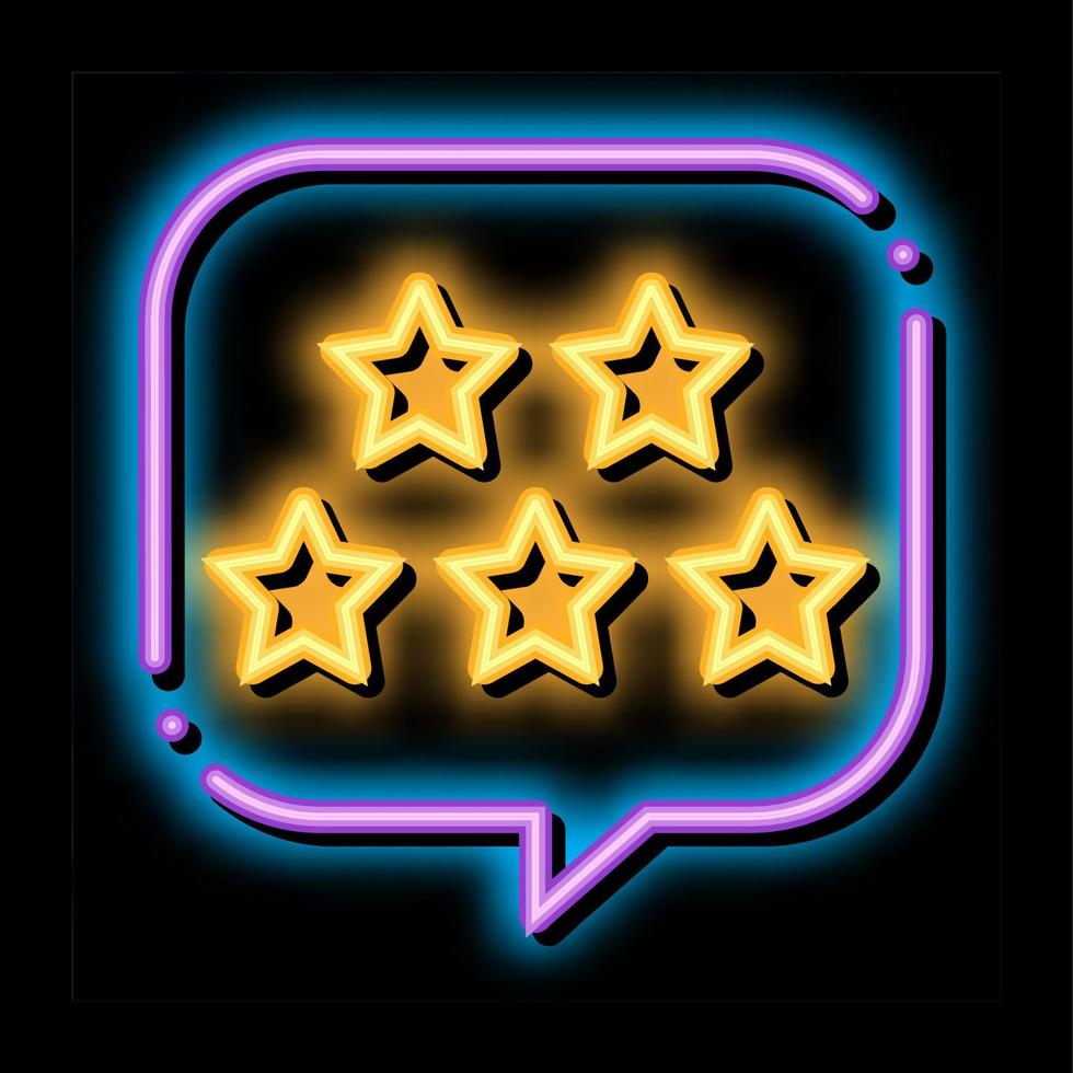 cinco estrelas no quadro de caixa de texto ilustração do ícone de brilho neon vetor