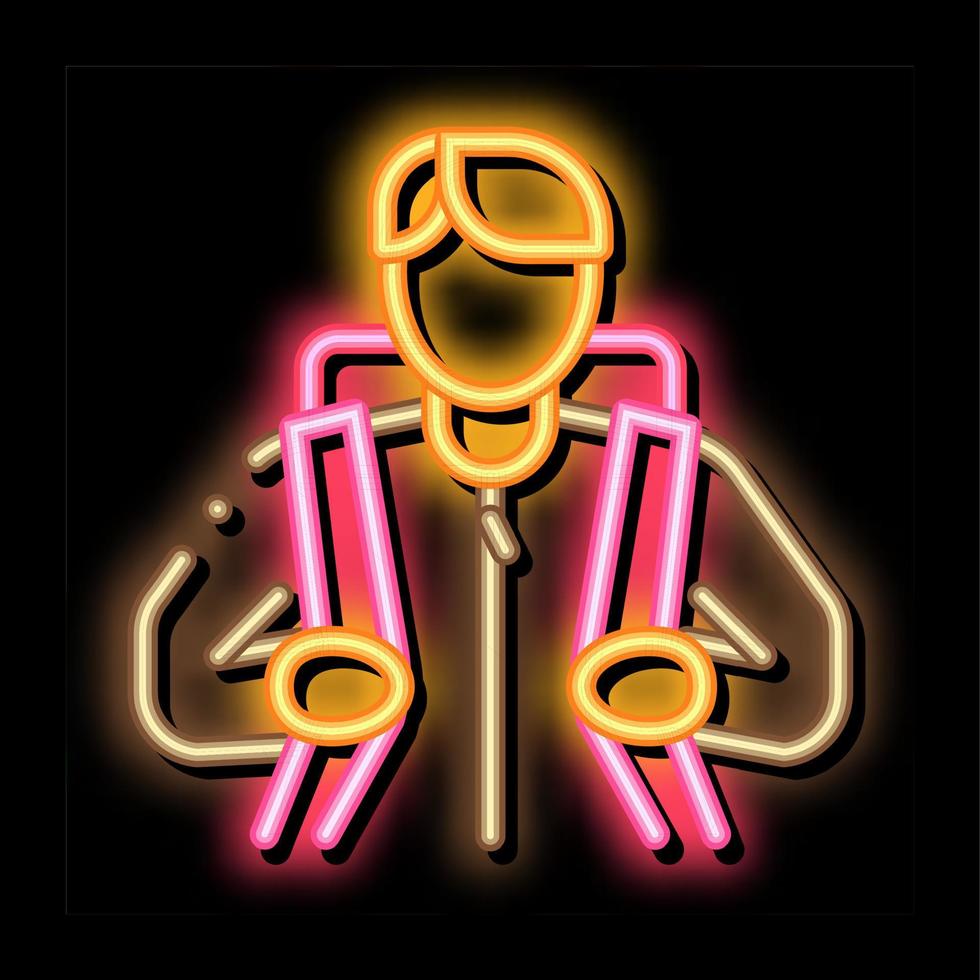 viajante de homem com ilustração de ícone de brilho neon de mochila vetor