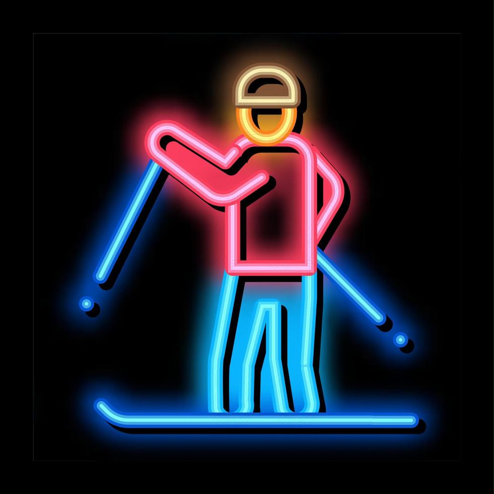 ilustração de ícone de brilho neon de esqui esquiador vetor