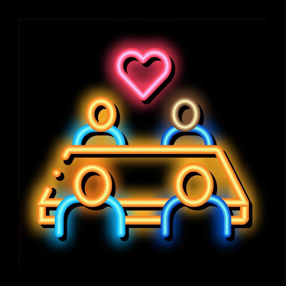 pessoas multirraciais sentadas à mesa ilustração do ícone de brilho neon vetor