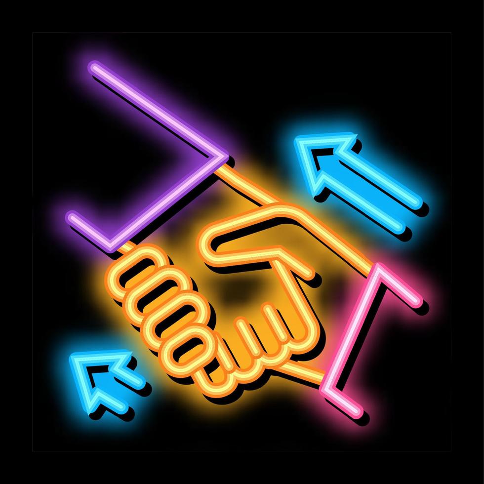 ilustração de ícone de brilho neon de aperto de mão humano vetor