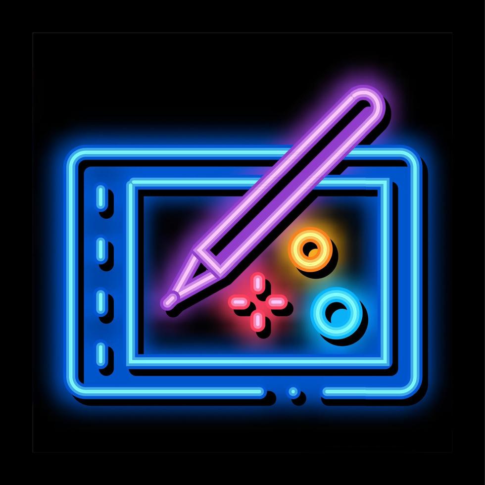 desenhando na ilustração do ícone de brilho neon do tablet vetor