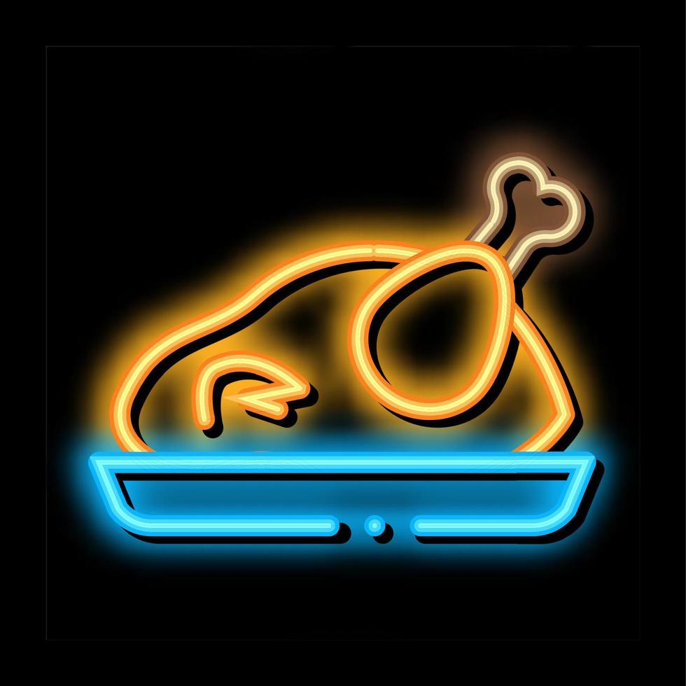 ilustração de ícone de brilho neon de frango inteiro frito vetor