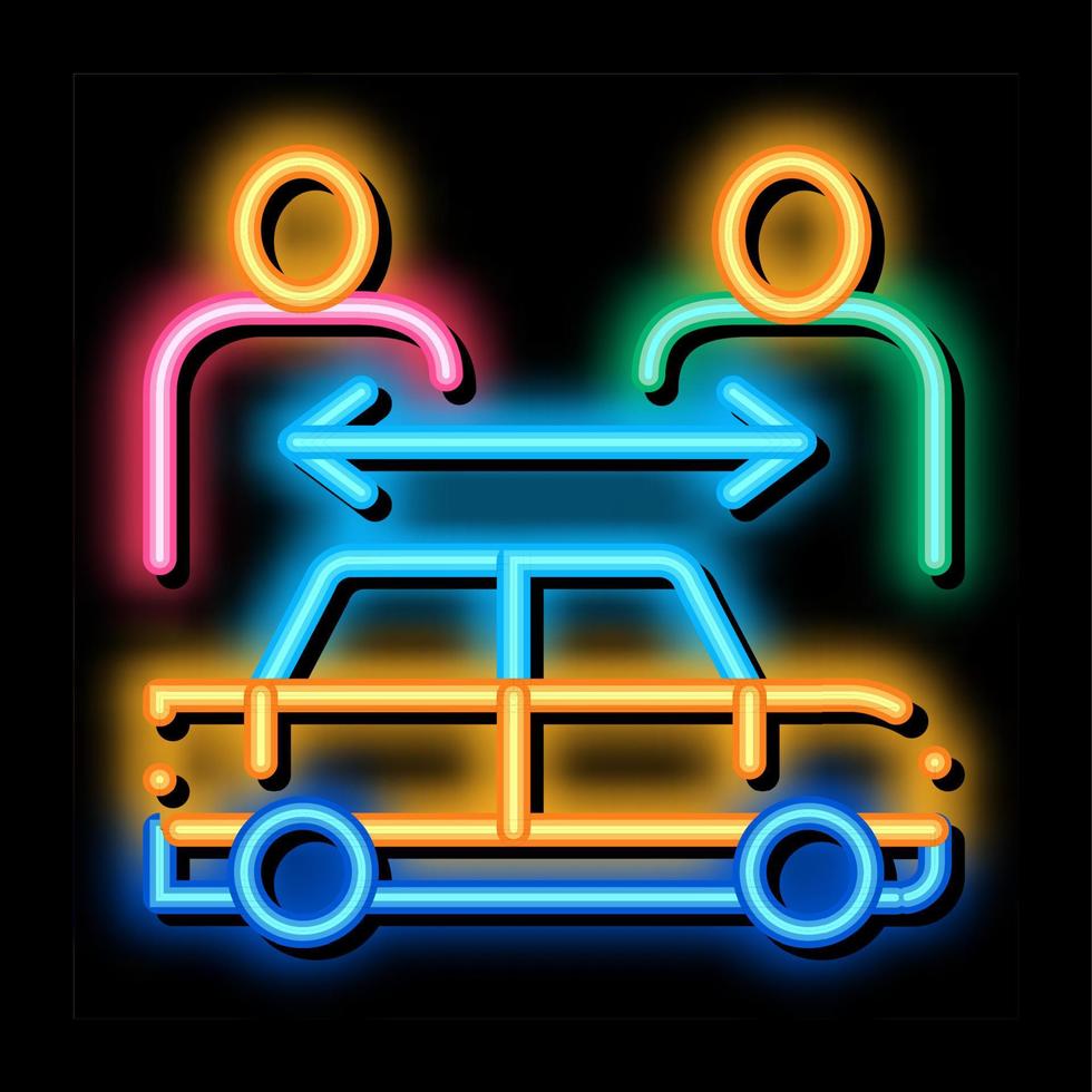 dois compradores por ilustração de ícone de brilho neon de carro vetor