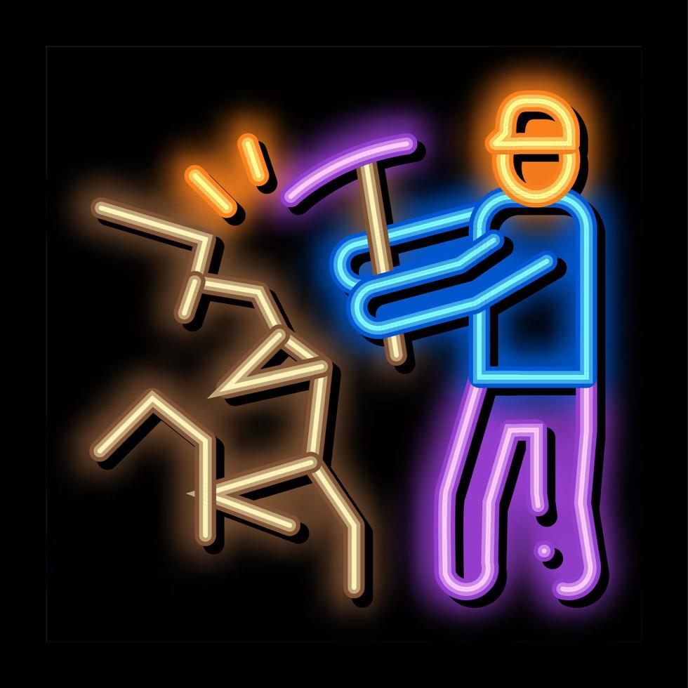 mineiro com ilustração de ícone de brilho neon de picareta vetor