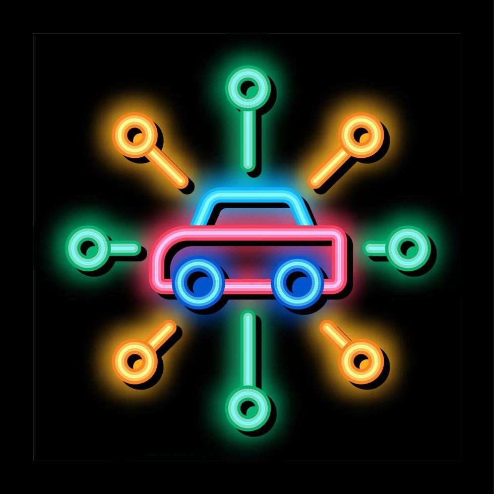 rede universal de ilustração de ícone de brilho neon de carros vetor