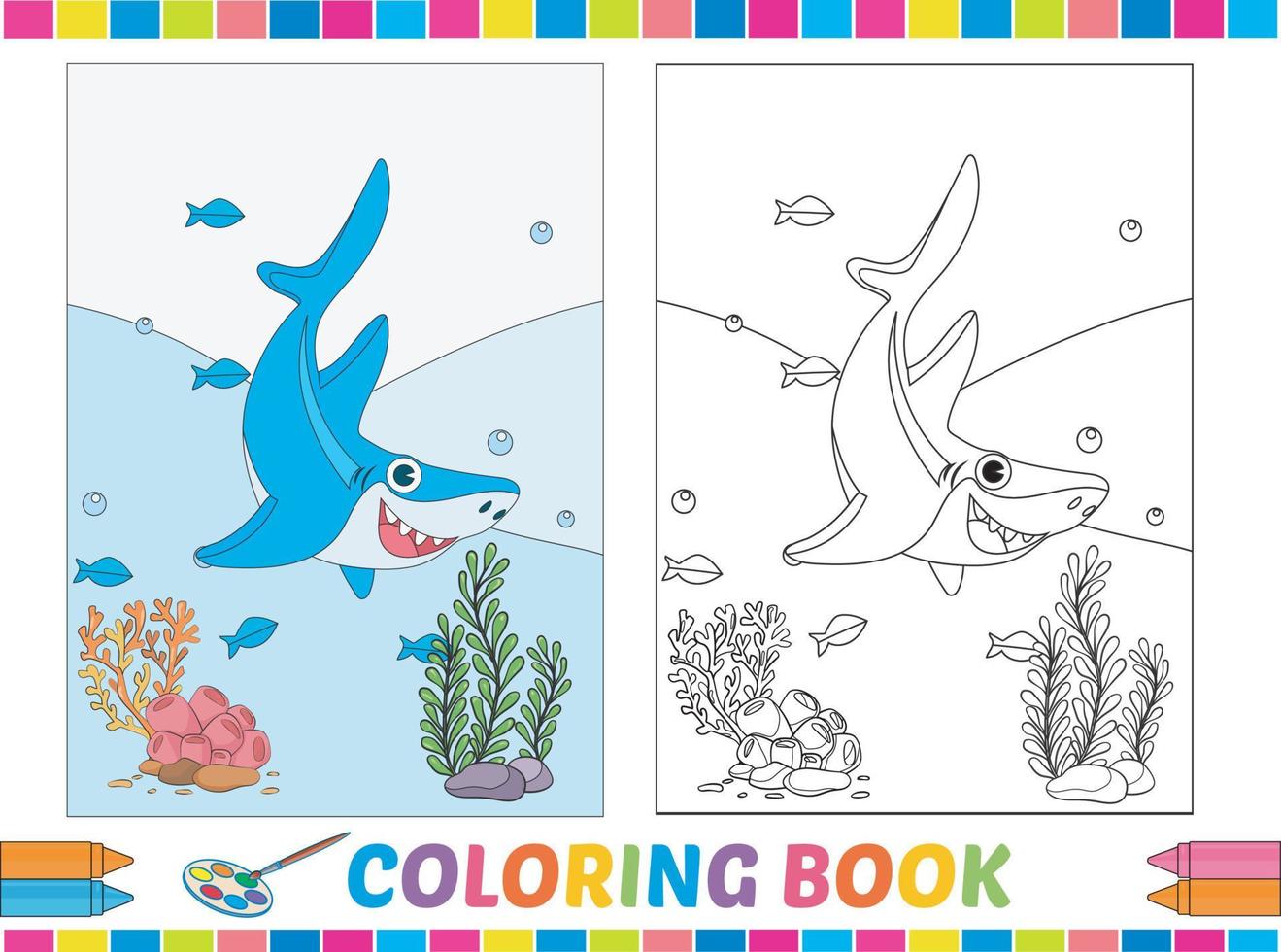 desenhos para colorir de tubarão bebê vetor