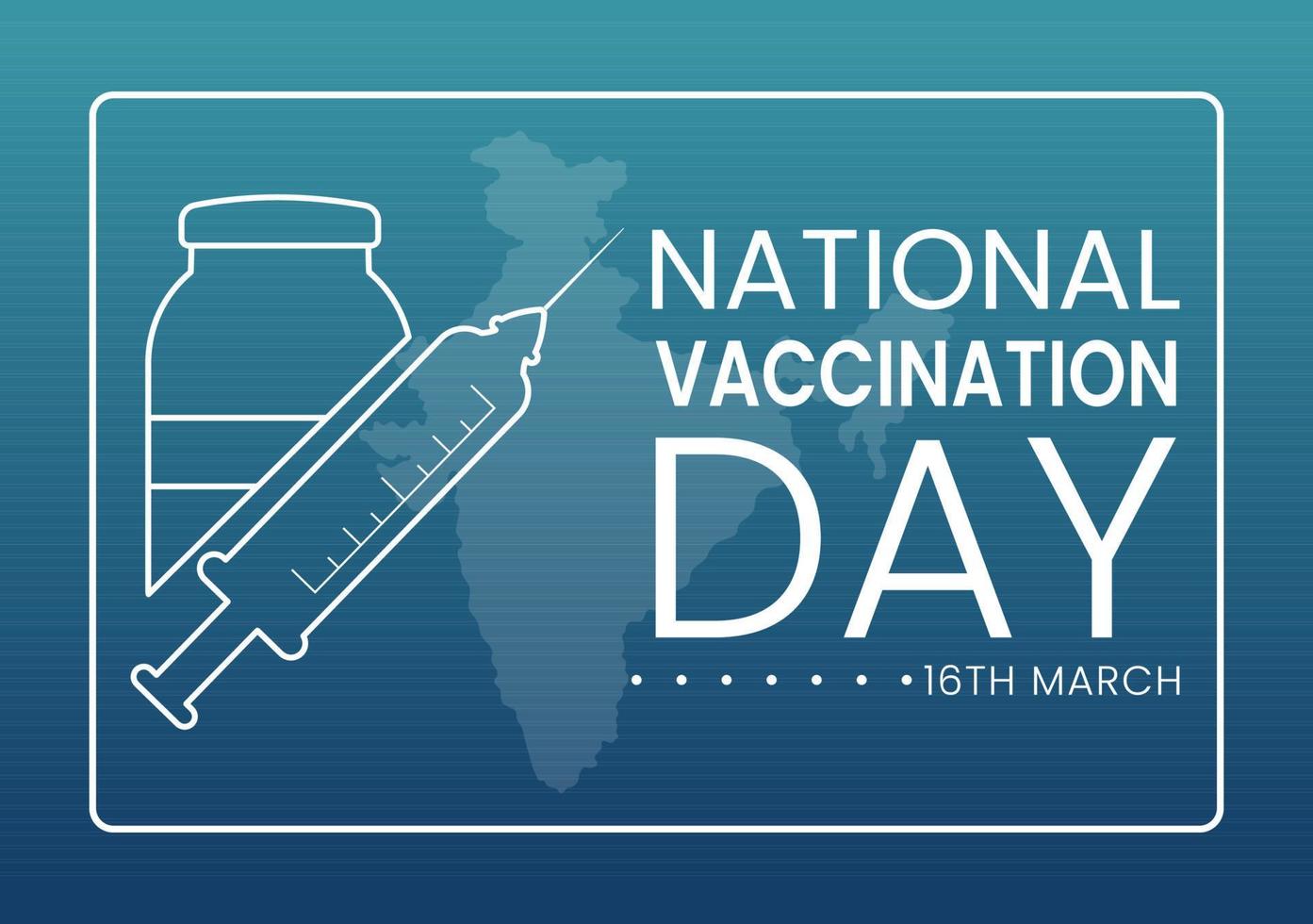 dia nacional de vacinação em 16 de março ilustração com seringa de vacina para imunidade forte em desenho animado desenhado à mão para o modelo de página de aterrissagem vetor