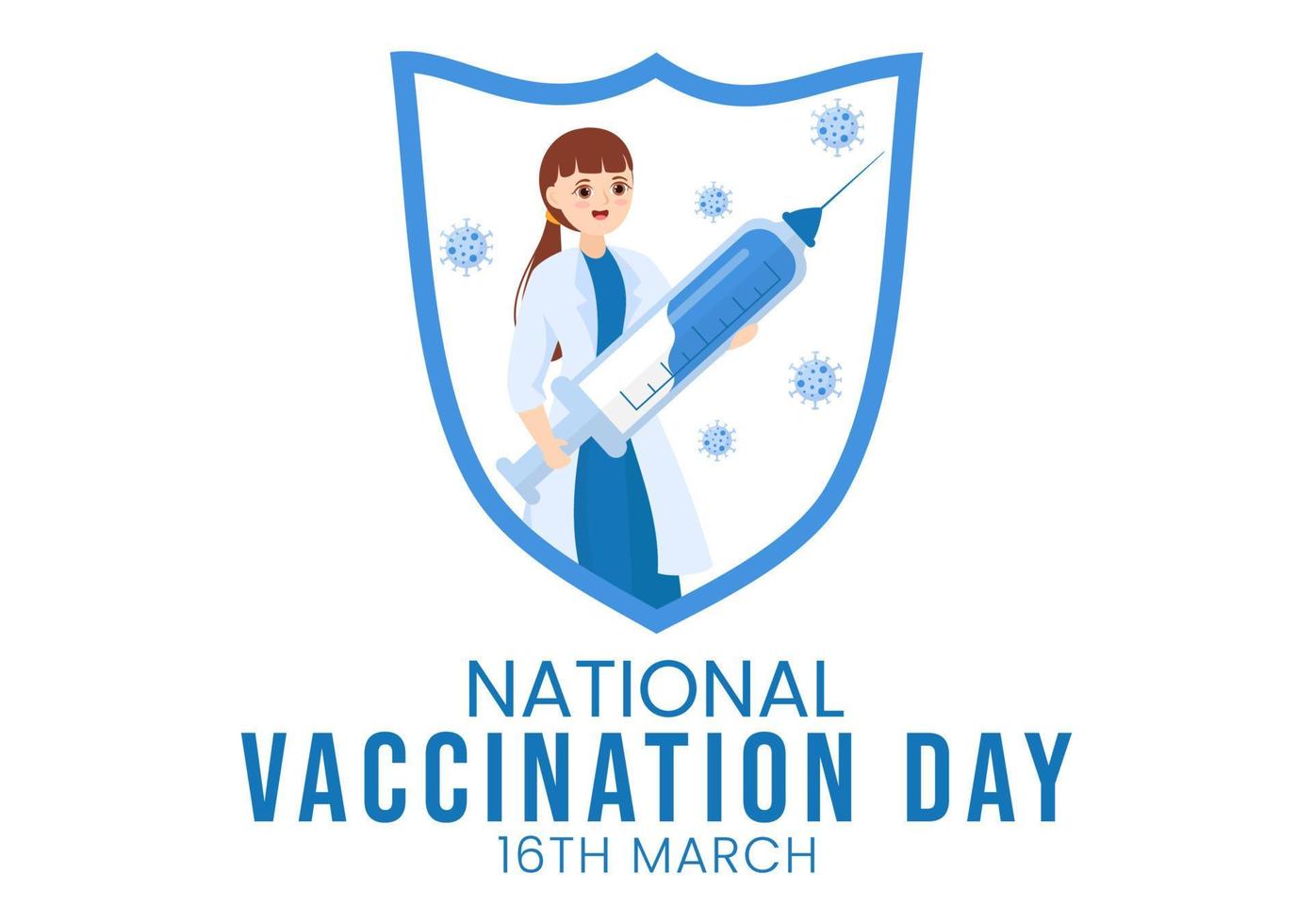 dia nacional de vacinação em 16 de março ilustração com seringa de vacina para imunidade forte em desenho animado desenhado à mão para o modelo de página de aterrissagem vetor