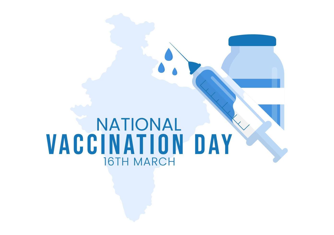 dia nacional de vacinação em 16 de março ilustração com seringa de vacina para imunidade forte em desenho animado desenhado à mão para o modelo de página de aterrissagem vetor
