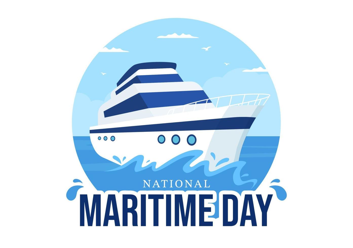 ilustração do dia marítimo mundial com mar e navio para banner da web ou página de destino em modelos desenhados à mão de desenhos animados de celebração náutica plana azul vetor