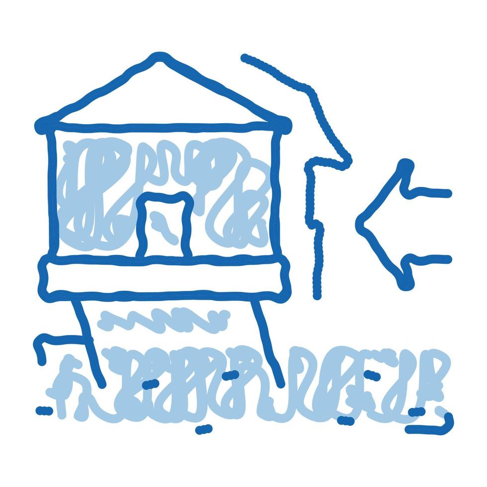 casa demolida com ilustração desenhada à mão do ícone do doodle do vento vetor