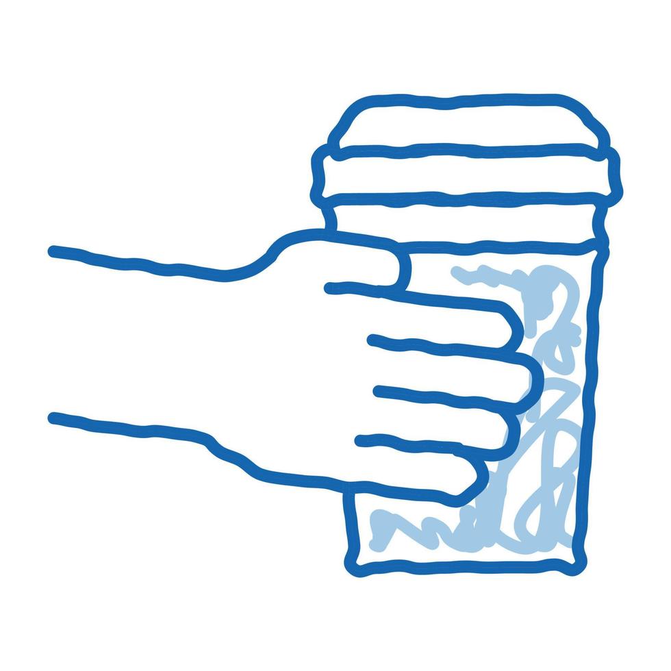 mão segurando o ícone do doodle do copo de bebida ilustração desenhada à mão vetor