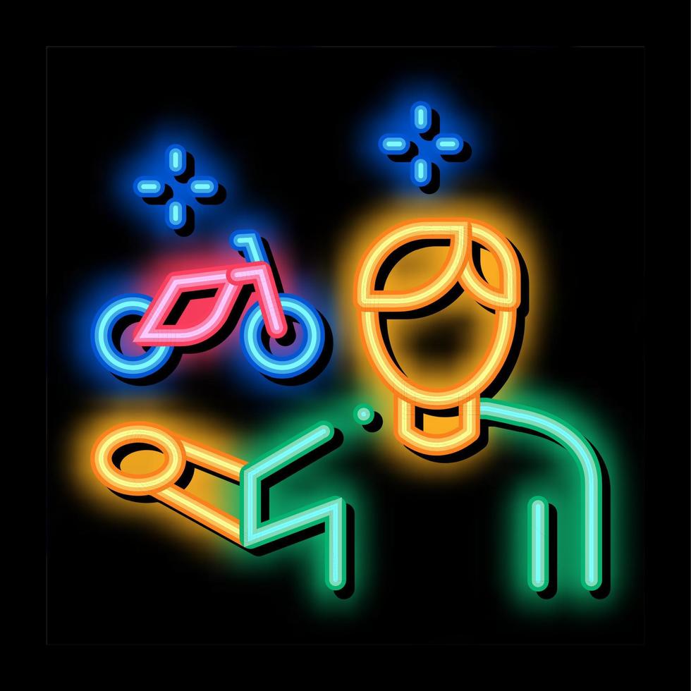 homem de desejo de alugar ilustração de ícone de brilho neon de bicicleta vetor