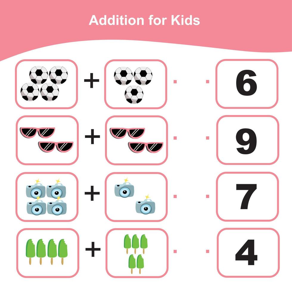 contando itens de verão para a pré-escola. planilha matemática para impressão. jogo de matemática para pré-escola. arquivo vetorial. vetor