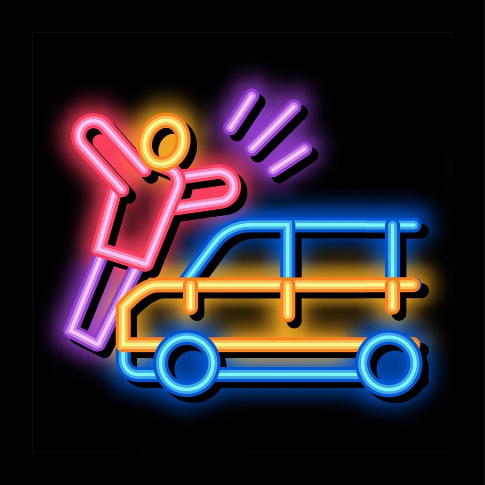 pedestre atropelado por ilustração de ícone de brilho neon de carro vetor
