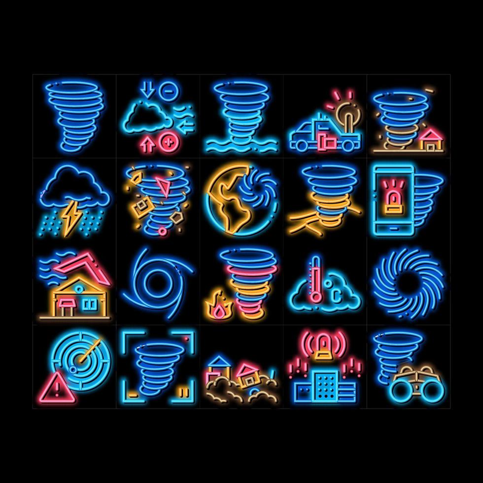 ilustração de ícone de brilho neon de tornado e furacão vetor