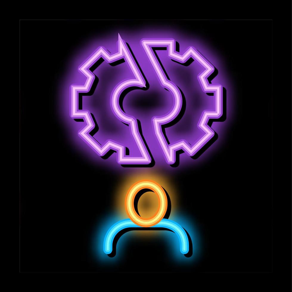 ilustração de ícone de brilho neon de homem de engrenagem quebrada vetor