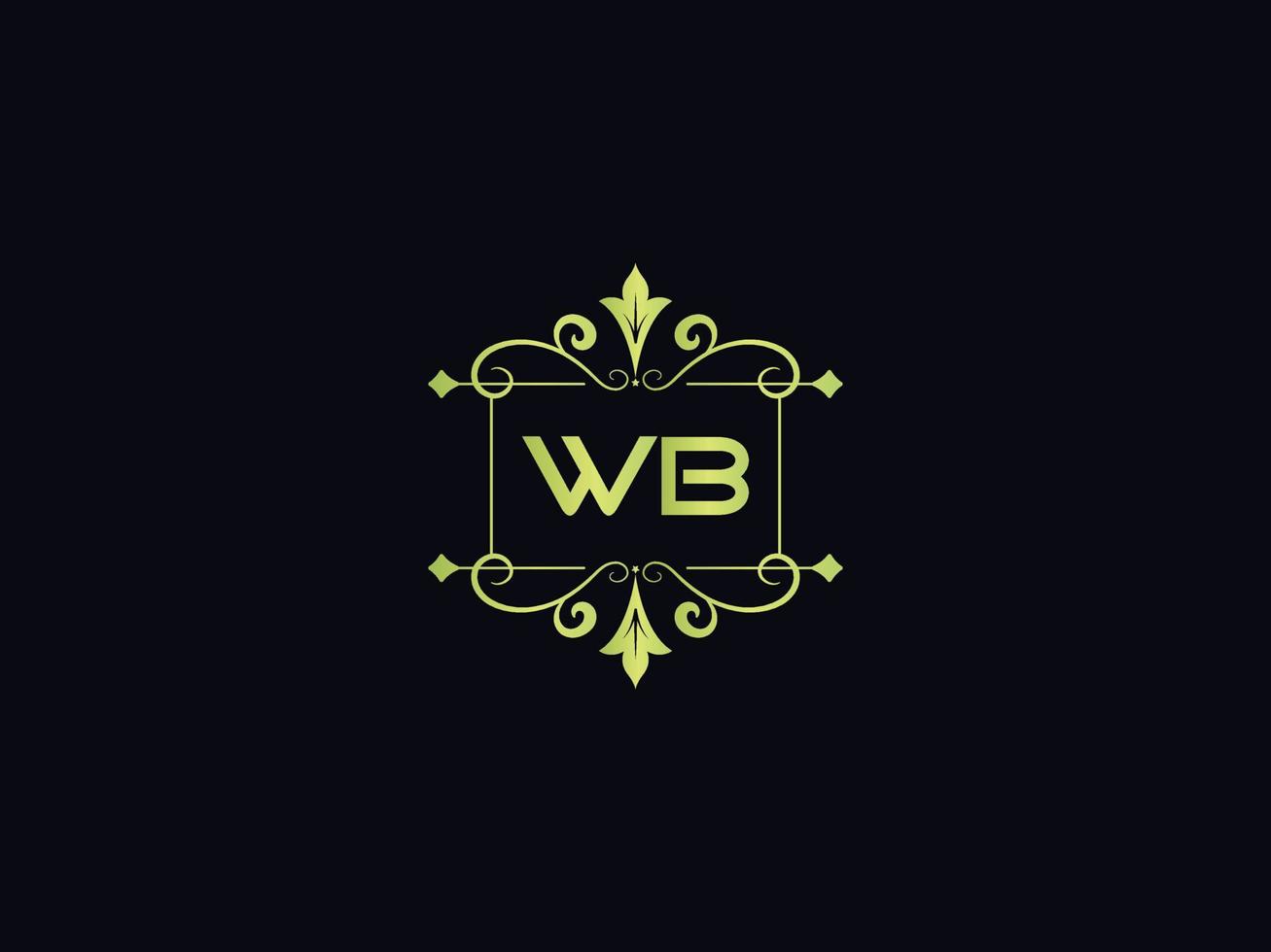 ícone do logotipo da tipografia wb, logotipo exclusivo da carta colorida de luxo da wb vetor