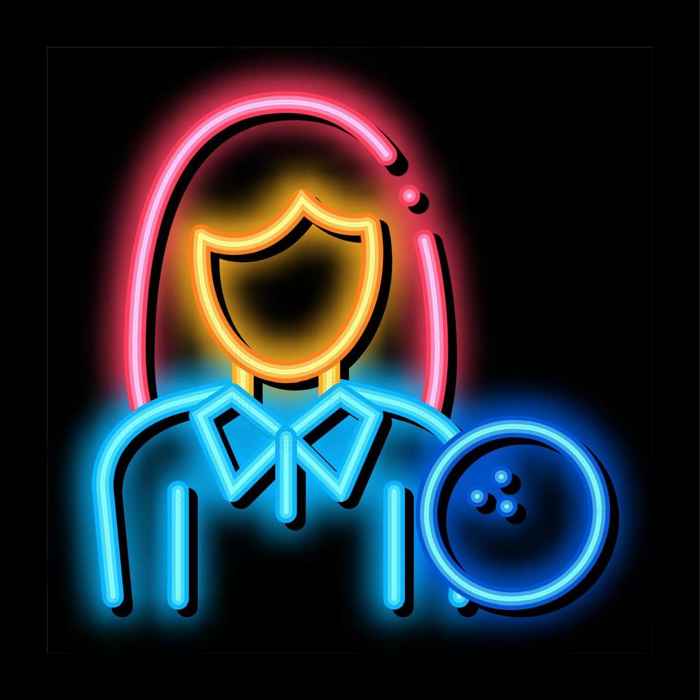 ilustração de ícone de brilho neon de jogador de mulher vetor